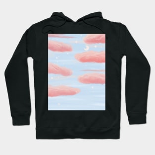 Aesthetic Pink fluffy clouds with stars Hoodie